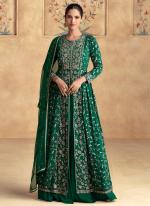 Chinnon Silk Green Wedding Wear Embroidery Work Readymade Indo Western